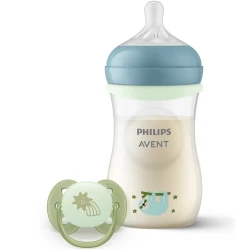 Бутылочка для кормления из полипропилена Philips Avent Natural Response Nighttime + соска Ultra Soft, 260 мл купить в Кишиневе. Фото 1