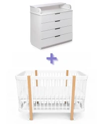Set Pătuț Kuzea Elza White Nature + Comoda-măsuță de înfășat HappyBaby Pro 800 MDF White cumpăra în Chișinau. Foto 1