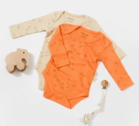 Боди с длинным рукавом BabyCosy Modal Apricot & Beige, 2 шт. (1-3М) купить в Кишиневе. Фото 2