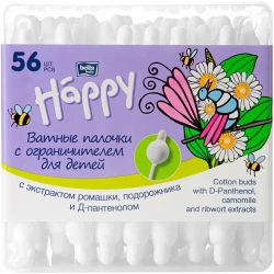 Ватные палочки Bella Baby Happy с экстрактом ромашки, подорожника и Д-пантенолом и с ограничителем, 56 шт. купить в Кишиневе. Фото 2