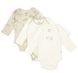 Body cu mâneca lungă BabyCosy Rabbit Ecru & Soft Green, 3 buc. (9-12L) cumpăra în Chișinau. Foto 1