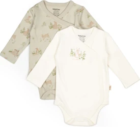 Боди с длинным рукавом BabyCosy Rabbit 2 Ecru & Soft Green, 2 шт. (6-9М) купить в Кишиневе. Фото 1