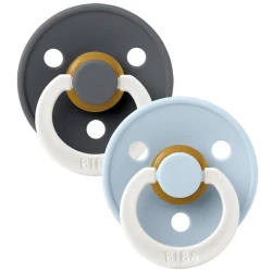 Пустышка круглая из латекса Bibs Colour Glow Iron & Baby Blue (0-6 мес.), 2 шт. купить в Кишиневе. Фото 1