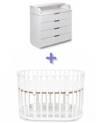 Комплект: Кроватка Kuzea Sun White + Комод-пеленальный столик PernaMea HappyBaby Pro 800 MDF White купить в Кишиневе. Фото 1