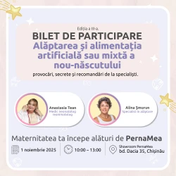 Твоё материнство начинается вместе с PernaMea – Выпуск III. «Грудное, искусственное и смешанное вскармливание новорождённого — вызовы, секреты и рекомендации от специалистов». купить в Кишиневе. Фото 1