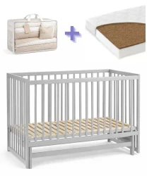 Комплект: Кроватка Kuzya Cristina Grey + Матрас Kuzya 120x60 + Постельное бельё 8 предметов PernaMea Confort купить в Кишиневе. Фото 1