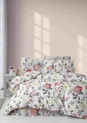 Постельное белье Cottony Пионы на Белом с Серым Сочетании (3 предмета), 220x150 см купить в Кишиневе. Фото 1