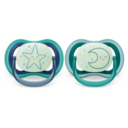 Ортодонтические силиконовые соски Philips Avent Ultra Air Nighttime (6-18 м), 2 шт. купить в Кишиневе. Фото 1