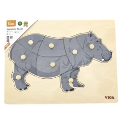 Деревянный пазл Viga Montessori с ручкой Бегемот, 8 деталей купить в Кишиневе. Фото 2