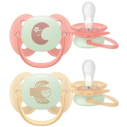 Suzetă ortodontică din silicon Philips Avent Ultra Soft Nighttime (0-6 luni), 2 buc. cumpăra în Chișinau. Foto 1