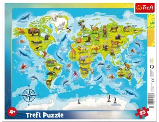 Пазл Trefl Frame World map with animals RU, 25 элементов купить в Кишиневе. Фото 1