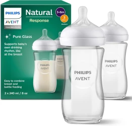 Набор бутылочек для кормления из стекла Philips Avent Natural Response, 240 мл, 2 шт. купить в Кишиневе. Фото 1