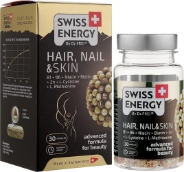 Витамины Swiss Energy Hair, Nail & Skin, Нанокапсулы, 30 шт купить в Кишиневе. Фото 1