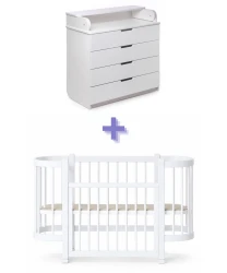 Комплект: Кроватка Kuzea Miya White + Комод-пеленальный столик PernaMea HappyBaby Pro 800 MDF White купить в Кишиневе. Фото 1