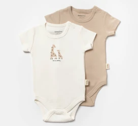 Боди с коротким рукавом BabyCosy Giraffe Ivory & Ecru, 2 шт. (6-9М) купить в Кишиневе. Фото 1