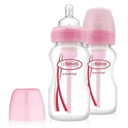 Biberon pentru bebeluși din polipropilenă Dr. Browns Options+ Pink cu gât larg, 270 ml, 2 buc. cumpăra în Chișinau. Foto 1
