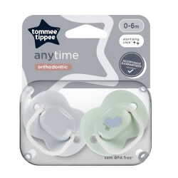 Ортодонтические силиконовые соски Tommee Tippee Anytime Duck Grey&Green (0-6 мес.), 2 шт. купить в Кишиневе. Фото 1