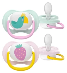 Suzeta ortodontică din silicon Philips Avent Ultra Air Happy Parrot & Strawberry (0-6 luni), 2 buc. cumpăra în Chișinau. Foto 1
