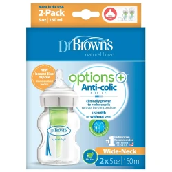 Бутылочка для кормления из пластика Dr. Brown’s Natural Flow Options+ Green с широким горлом, 150 мл, 2 шт. купить в Кишиневе. Фото 2