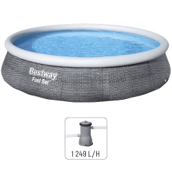 Bazin pentru copii Bestway Fast Set Grey + pompă de filtrare 1249 l/h, 5377 litri cumpăra în Chișinau. Foto 1