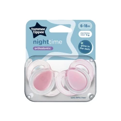 Suzetă ortodontică din silicon Tommee Tippee Night Time Pink (6-18 luni), 2 buc. cumpăra în Chișinau. Foto 1
