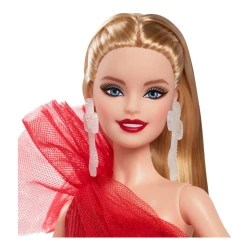 Păpușă de colecție Barbie Mattel Holiday 2024, blondă, în rochie roșie în carouri cumpăra în Chișinau. Foto 3