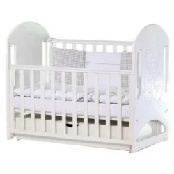 Детская кроватка на маятнике с ящиком Veres ЛД8 Мишка со стразами белый купить в Кишиневе. Фото 1